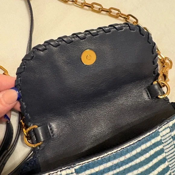 Tory Burch Navy and White Striped Crossbody Bag - Picture 8 of 9